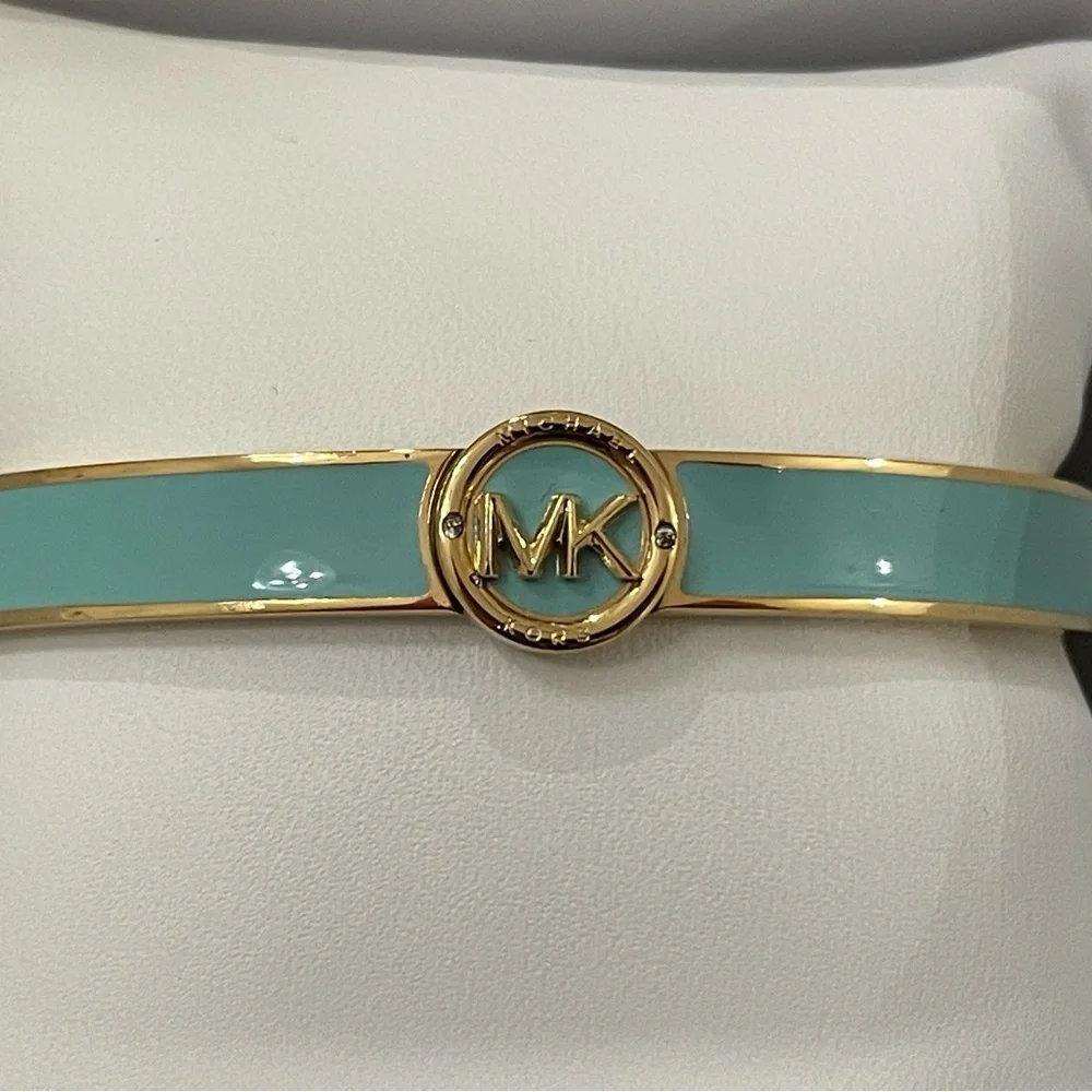 Michael Kors MK Logo Gold & Turquoise Enamel Bangle Bracelet MKJ7938710 + MK BOX - Picture 4 of 10